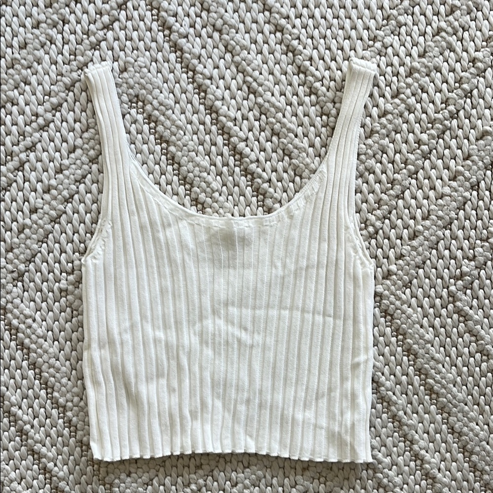 White Ribbed Women's Top